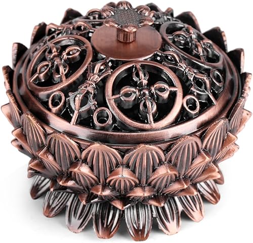 Quemador de incienso, soporte de incienso de carbón, quemador vintage con forma de loto de aleación para oficina y decoración del hogar caliente