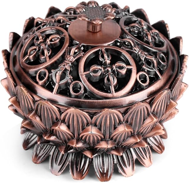 Incense Burner Vintage Lotus Shape Alloy Censer Incense Cone Holder Ornaments Crafts Home Room Decor 