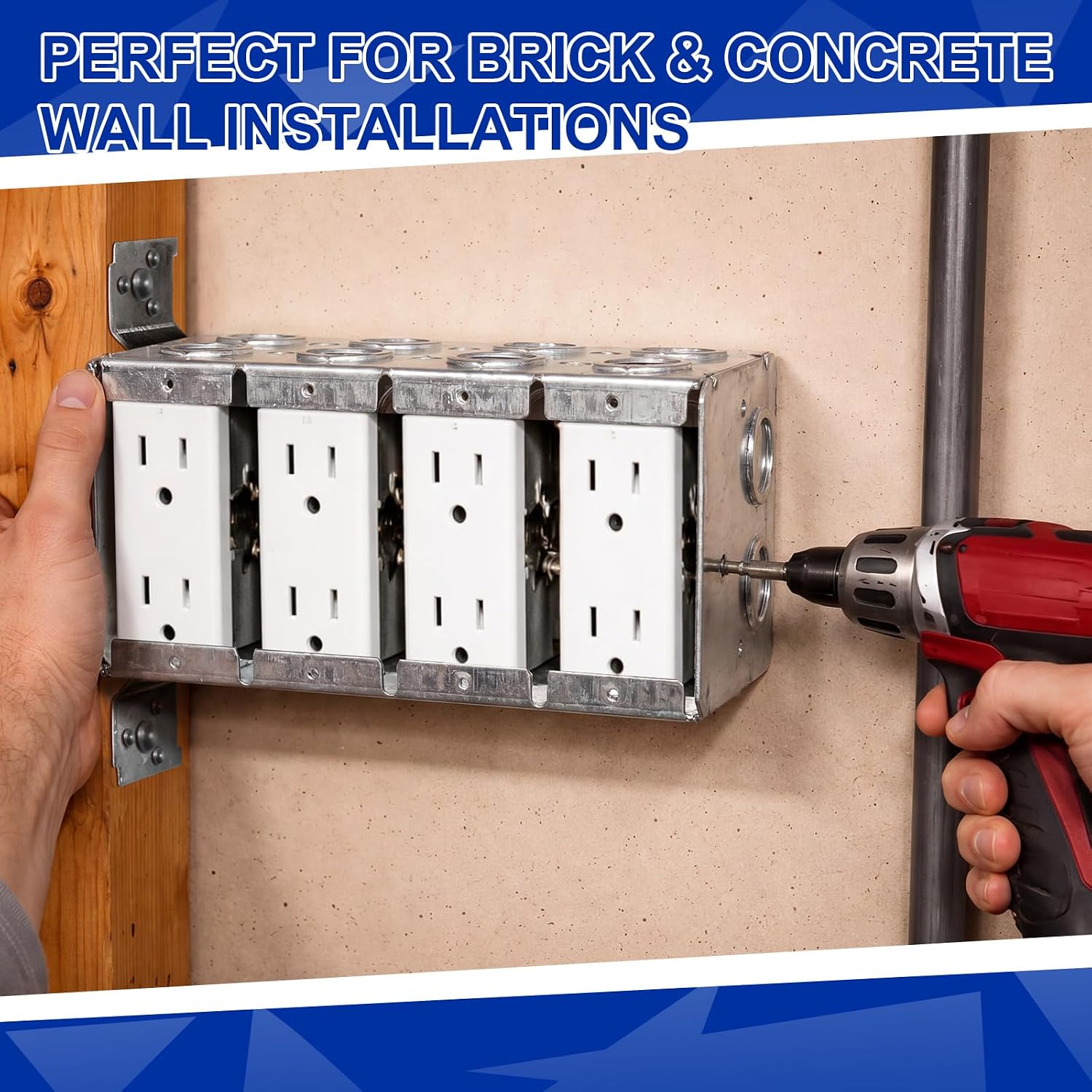 Yaocom 4 Gang Metal Electrical Outlet Box 3-1/2 Inch Deep with Plaster Ears Switch Junction Box Square Alloy Steel Masonry Multi Device Switch for Multiple Wiring Install