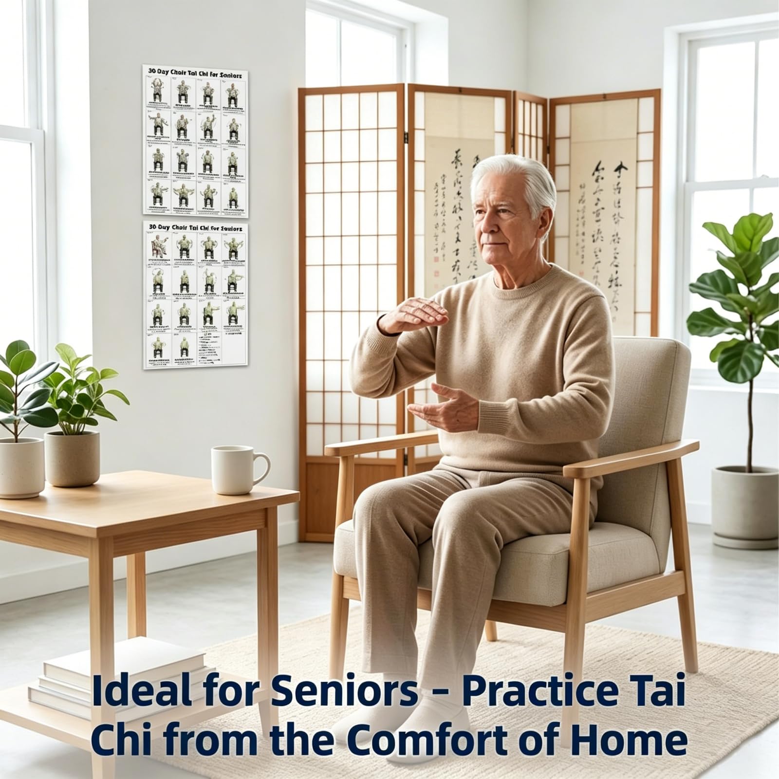 Tai Chi Chair Workout Chart, Chair Tai Chi for Seniors Wall Chart – 30-Day Seated Tai Chi Routine, Seated Exercise Poster for Beginners, Home Gym Decor, Unframed 2-Pack (10x8 Inch) - 5