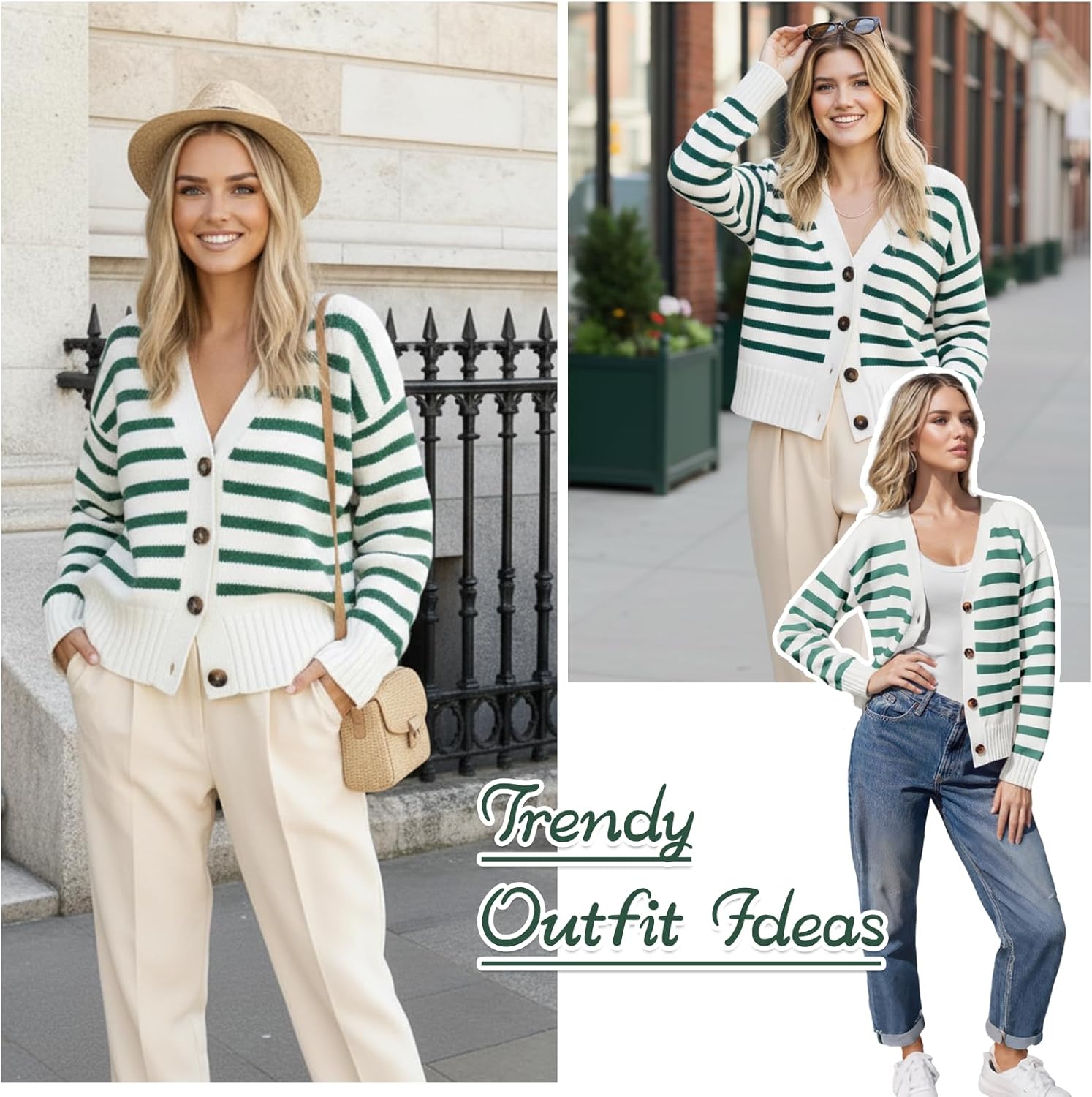 Women's Striped Cardigan Sweaters V Neck Open Front Sweaters Lightweight Long Sleeve Button Tops Ribbed Knit Outerwear - Image 6