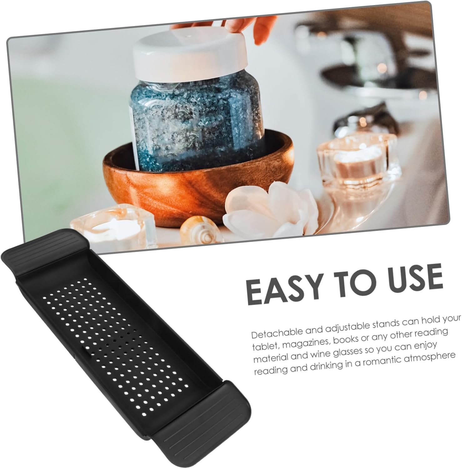 Zerodeko Plastic Bathtub Serving Tray Expandable Storage Rack for Tablets Books and Bath Supplies for Relaxing Baths and Convenient Organization