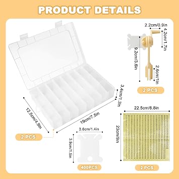 2 Sets Embroidery Floss Organizer, 400 Pcs White Floss Bobbins with 2 Pcs Bobbin Winders and 2 Number Stickers, Plastic Embroidery Thread Organizer, Cross Stitch Thread Storage for DIY Sewing Craft
