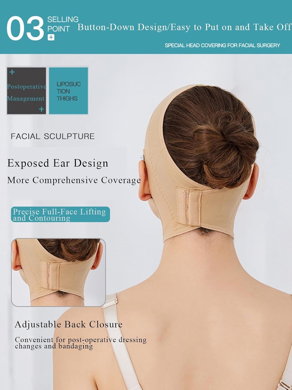 Face Toning Belts Face Toning Belt Post Surgery Lipo Compression Chin Strap for Women Reusable Neck Cover Strap(Medium)
