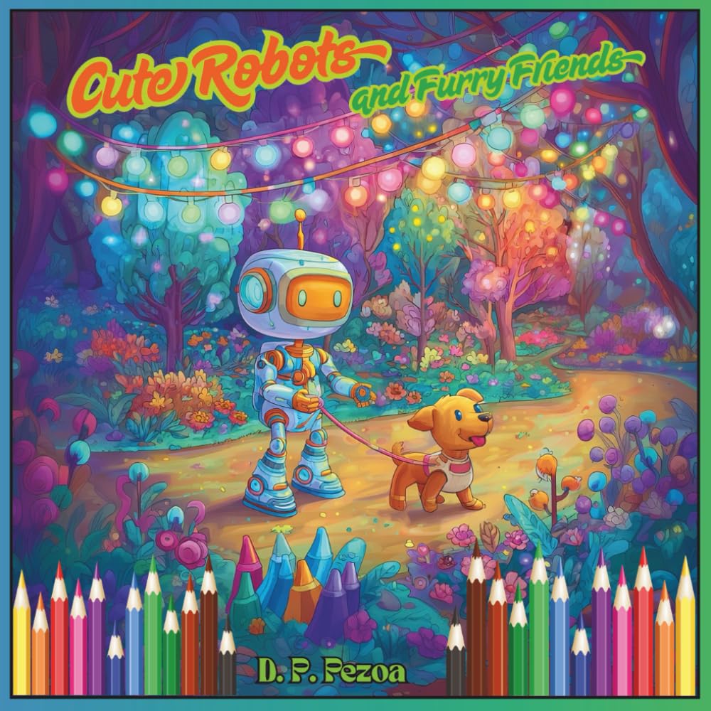 Cute Robots and Furry Friends – Coloring Book for Kids
