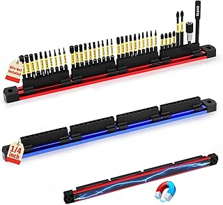 ELEAD 2PCS Magnetic Slidable Drill Bit Holder, 80 Holes Bit Storage with Strong Magnetic Rail, Screwdriver Drill Bit Organizer for Your Specialty(Bits Not Included)