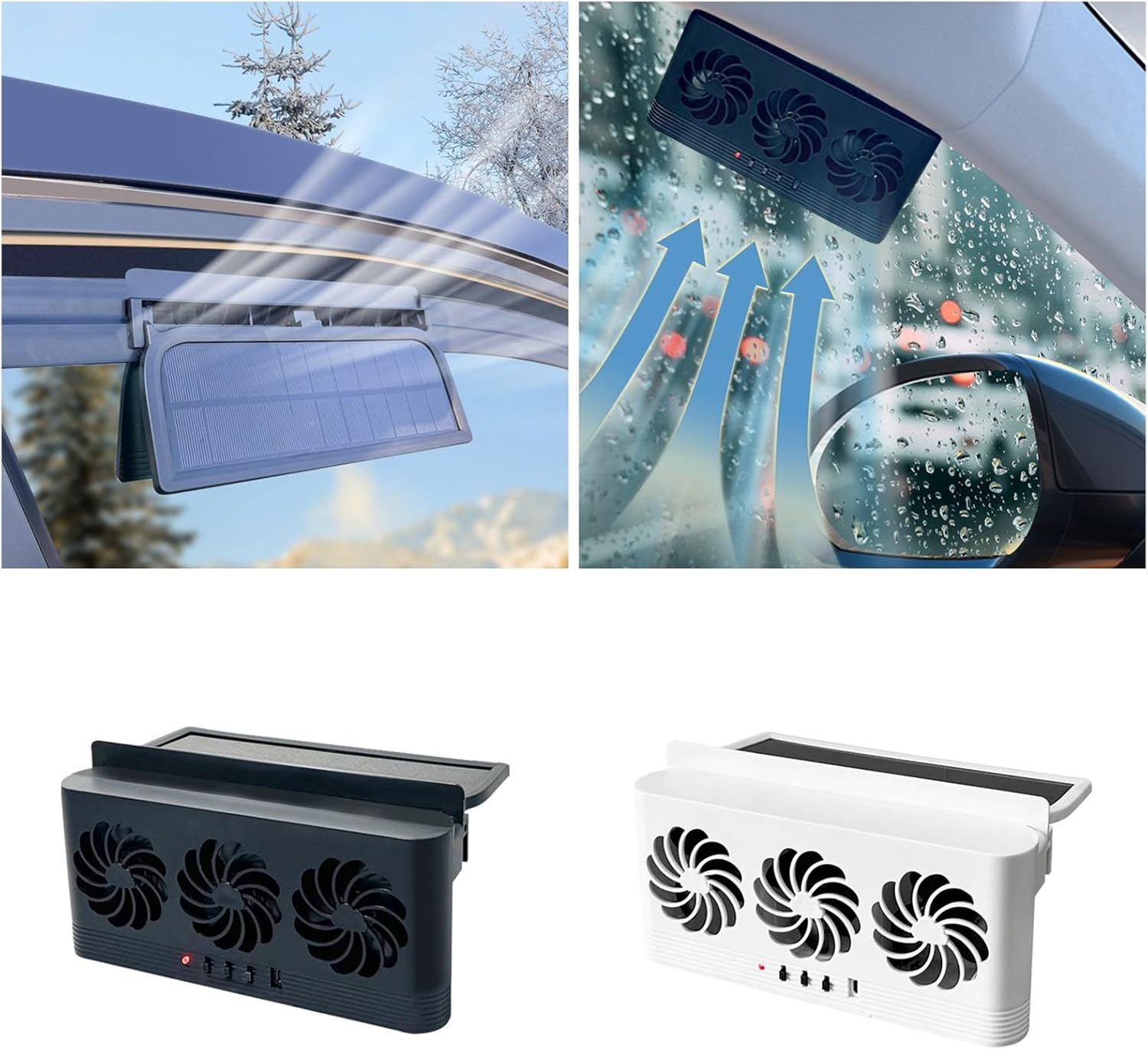 Car Cooling Fan USB Charging Battery Solar Powered Cooling Systems with 3 Air Outlet Auto Front Rear Window Exhaust Fan