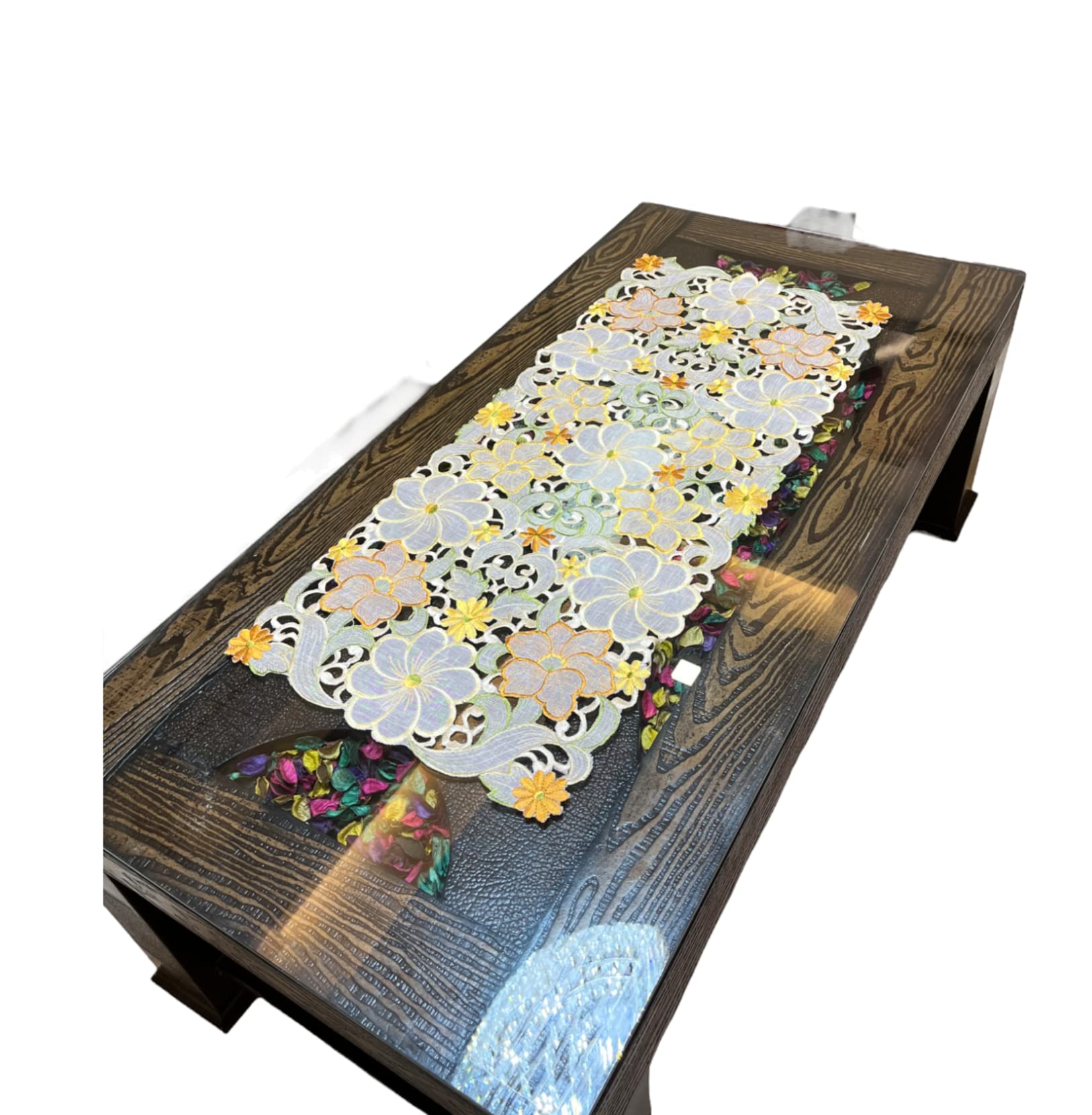 MONKDECOR Tissue Embroidery 022 81 Centre Table Runner (Size- 16x33 Inches)- Yellow (B08F1656NL) Amazon Price History, Amazon Price Tracker