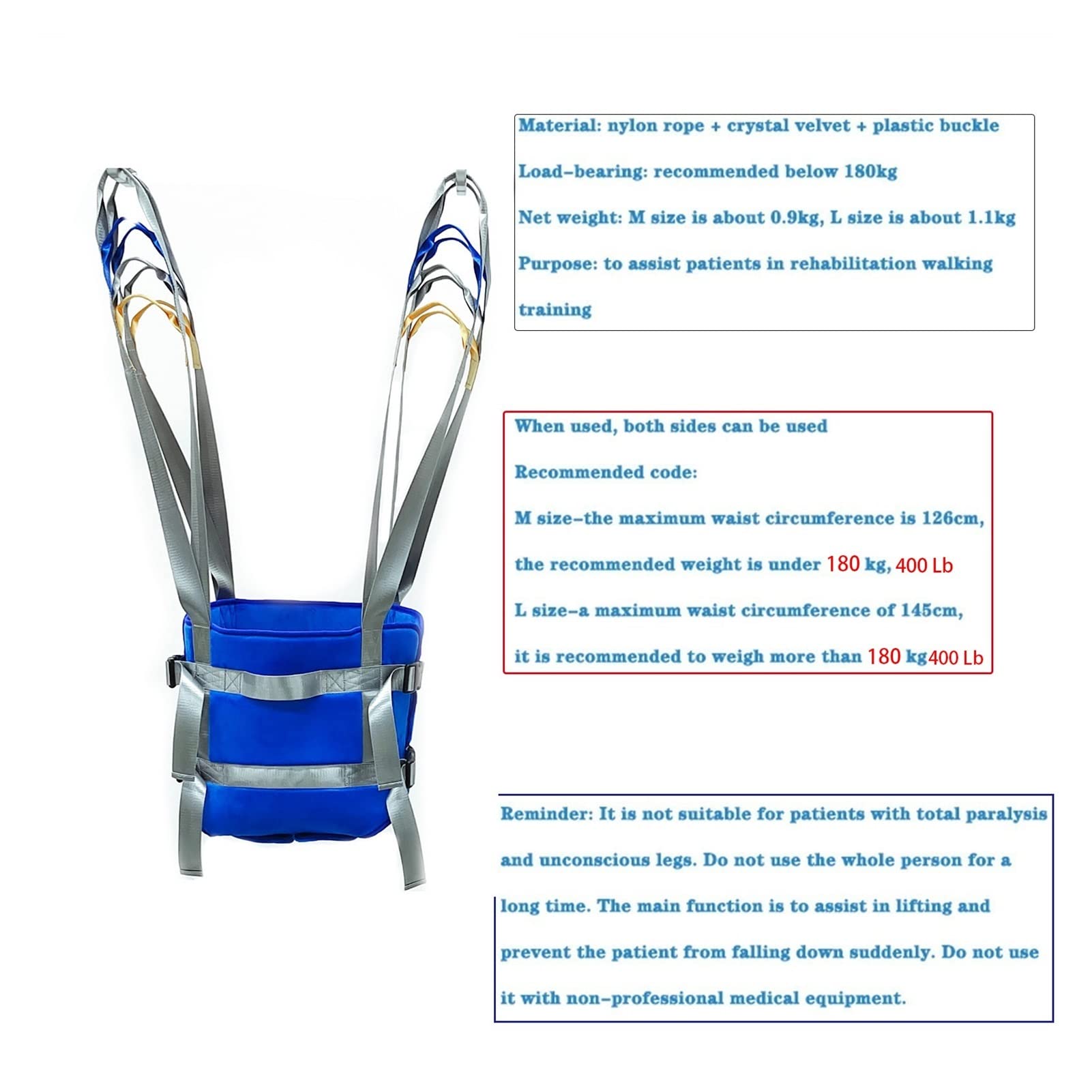 Cinturón de Transferencia Médica ​elevación,Arnés de Elevación de Paciente de Cuerpo Completo,Cinturón for Caminar Asistido por El Paciente ,para Personas Mayores Discapacitado g ( Size : Medium )