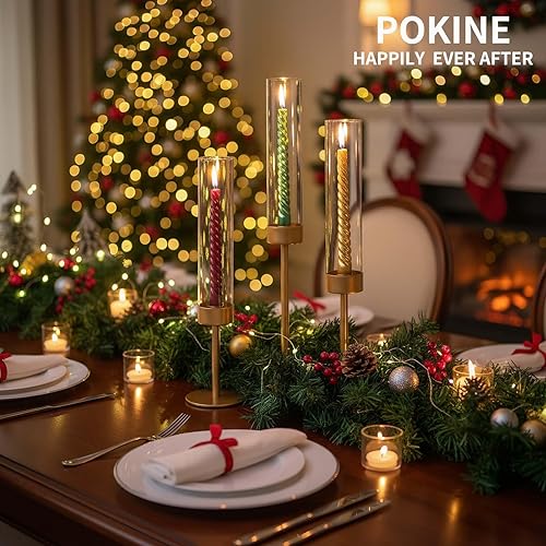 Miniatura 6 de Juego de 3 candelabros altos de cristal de huracán para bodas, decoración de Navidad, mesa de comedor, centros de mesa de fiesta