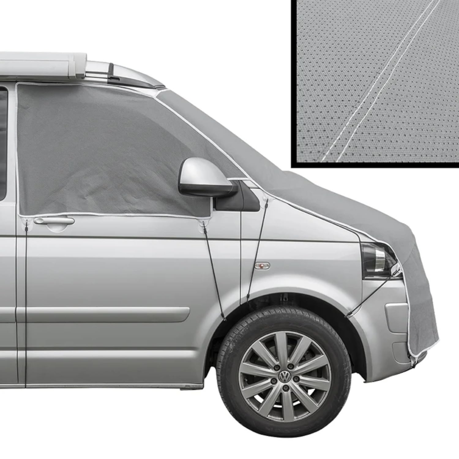 Frontscheiben Abdeckung kompatibel für Verschiedene Marken – Abdeckplane für Wohnwagen mit UV-Schutz 160 GSM Vliesstoff, Spiegelschlitzen & Spanngurten (Kompatibel mit Volkswagen T5 und T6)