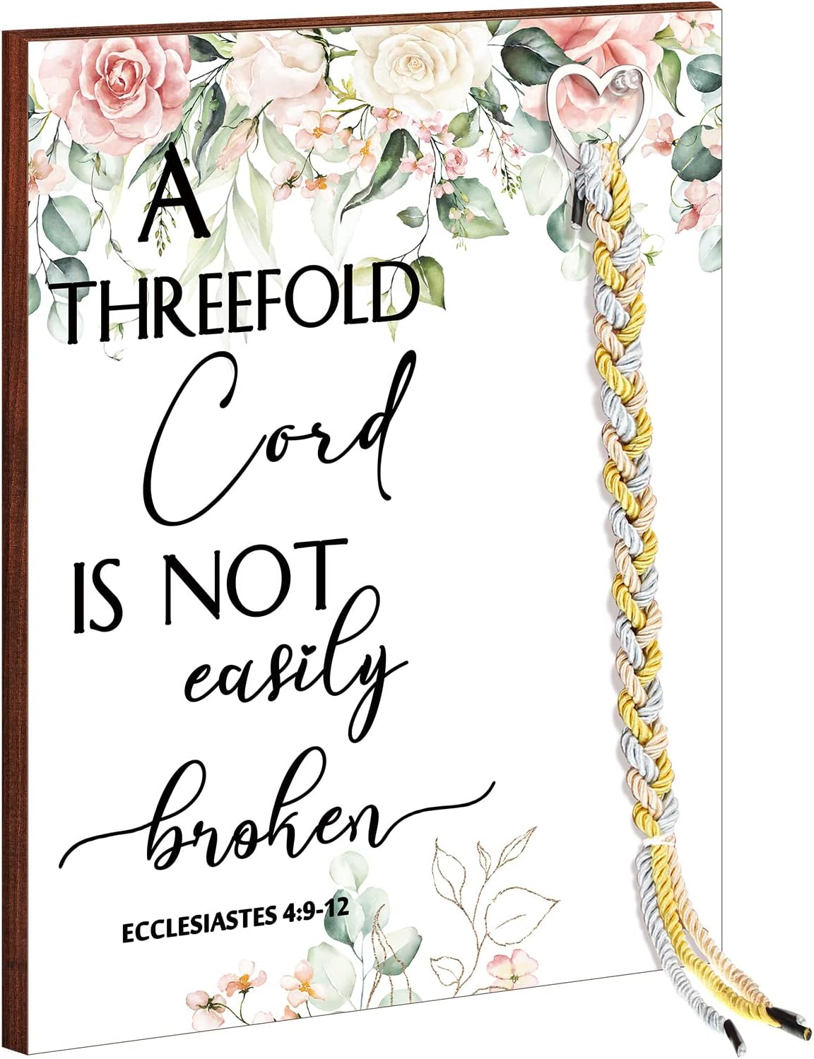 Yookeer a Cord of Three Strands a Threefold Cord Wedding Unity Sign Marriage Art Wood Framed Braid for Wedding Ceremony Ideas Couple Anniversary Wall Hanging, 13.4 x 9.5 inch(Flower)