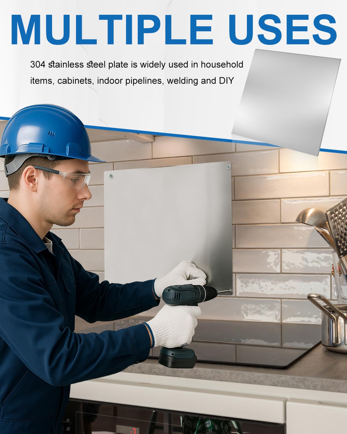 Rocaris 2pcs 304 Stainless Steel Sheet, 12" X 12" X 1/16" Thickness Stainless Steel Plates Metal, 16 Gauge Metal Plates for Kichen, DIY Projects, Auto Repair, Brushed Silver Surface