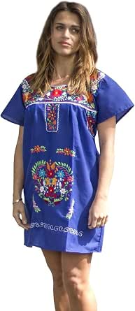 Amazon.com: Liliana Cruz Embroidered Mexican Peasant Mini Dress