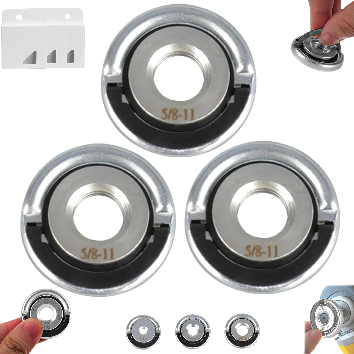 M14/M10/5/8-11 Angle Grinding Tool Flange Nut, 2026 New Angle Grinder Tool Flange Nut, No Tools Needed Angles Grinding Tool Flange Nuts, Pull Ring Design, Quick Clamping Nuts (5/8-11 * 3)