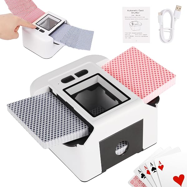 Shuffler automatico per carte da 1-2 deck, 2000 mAH ricaricabile e portatile USB di ricarica Shuffler One-Press AUTO e modalità manuale per mischiare carte per poker UNO Blackjack Skip-Bo - 1
