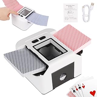 Buldoospok Automatic Card shuffler 1-2 Deck, 2000 mAH USB-C Rechargeable Electronic Card shuffler, Quiet Card shuffler for UNO Poker Blackjack Canasta Skip-Bo Phase 10, One-Press AUTO and Manual