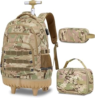 ACESAK 3PCS Camo Rolling Backpack for Boys with Lunch Box Pencil Case
