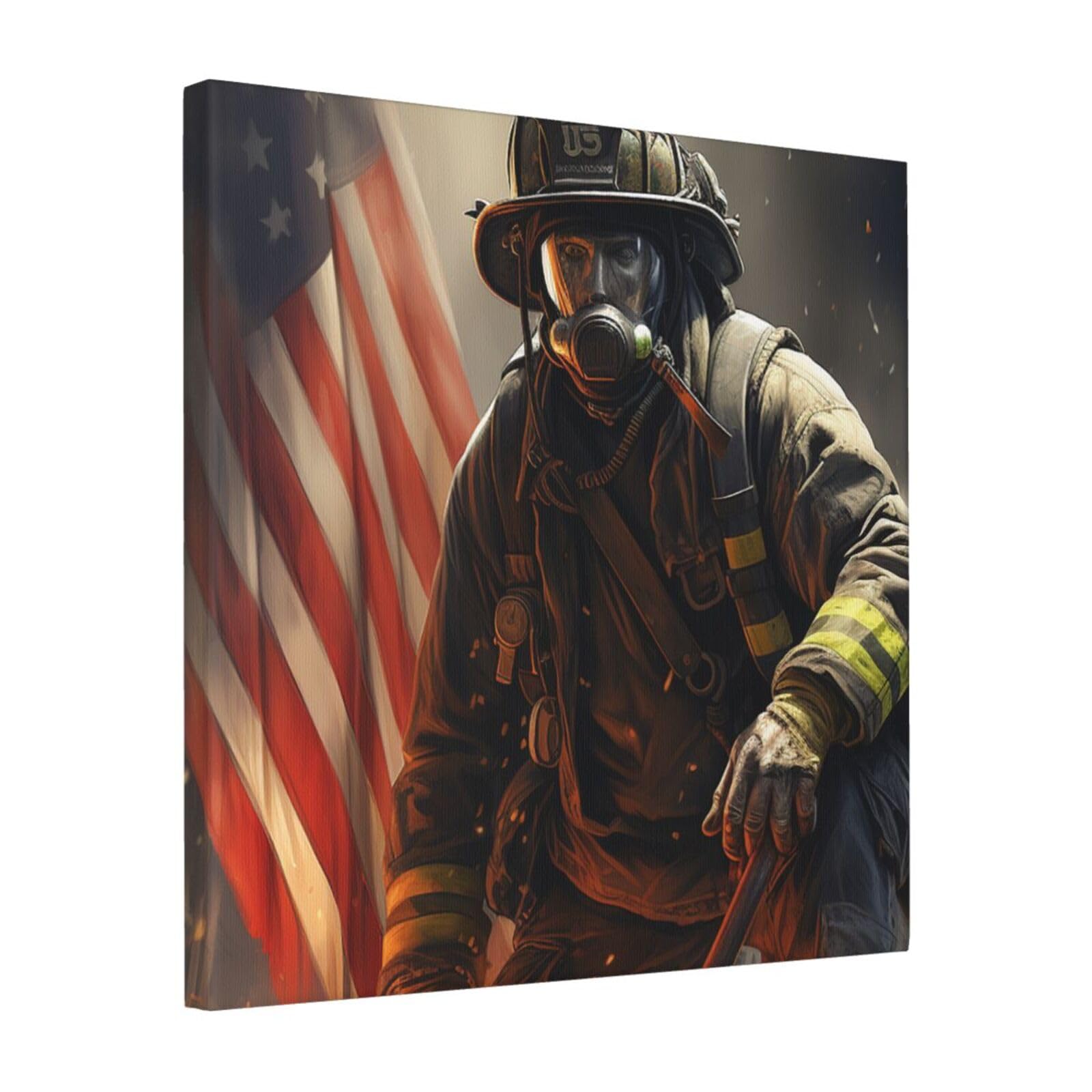 FodPand Patriotic Firefighter Canvas Wall Art for Living Room Wall Decor 16"x16" Modern Artwork Painting Pictures Hanging Canvas Prints Aesthetic Wall Art for Bedroom Bathroom Office Wallart Decor