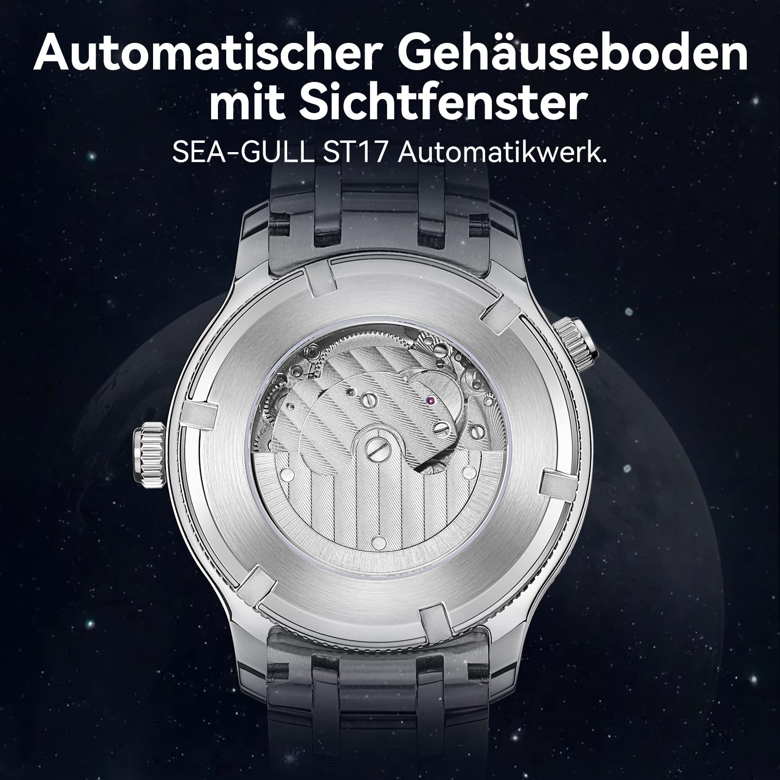 Seagull Automatische mechanische Herrenuhr, 41 mm GMT Weltzeit mit Sekundenzifferblatt, 5 ATM wasserdicht, leuchtende Armbanduhr, 6202