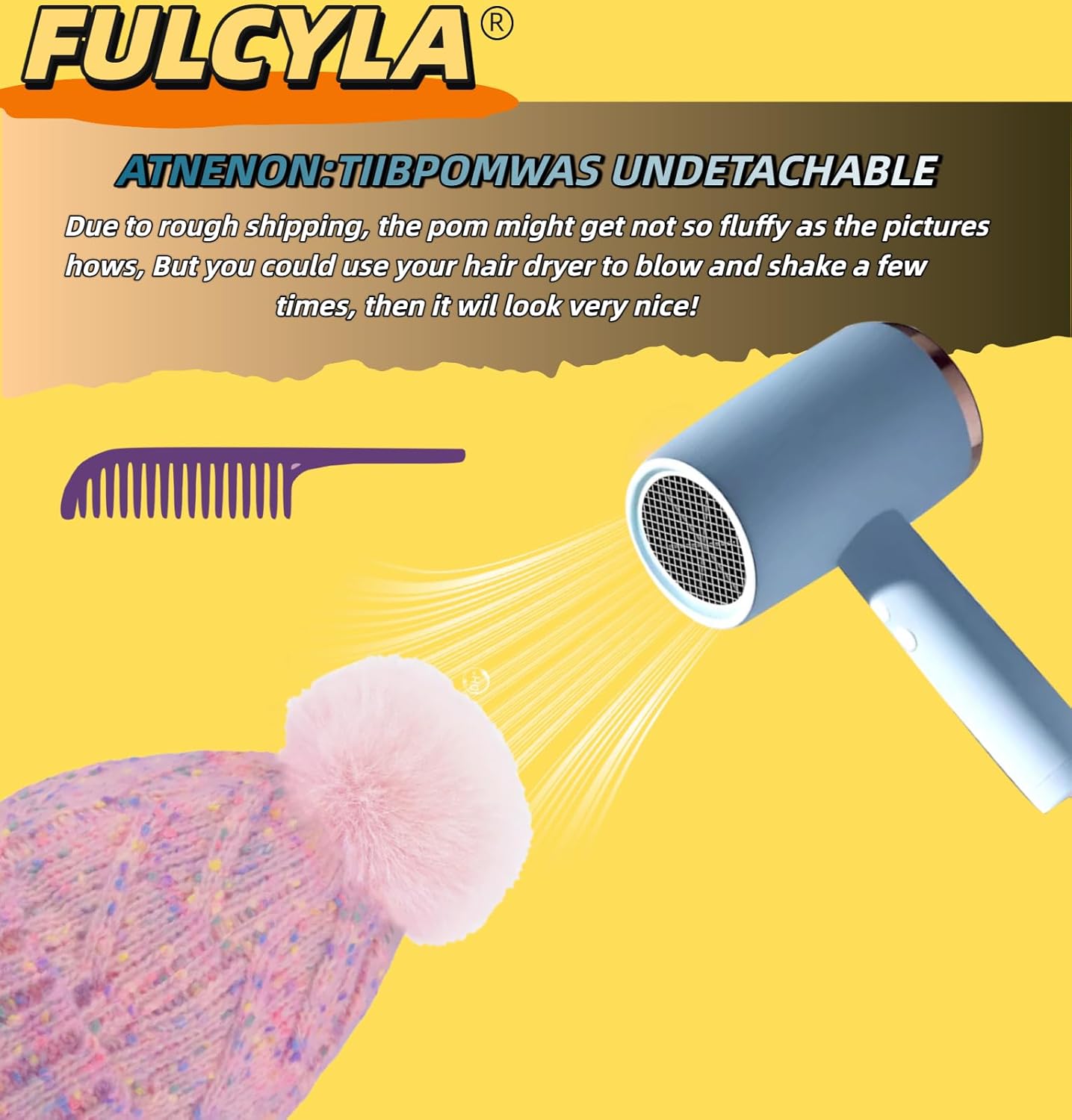 Winter Knit Beanie Hat for Girls Women Parent-Child with Faux Pom Warm Fleece Lined - Image 2