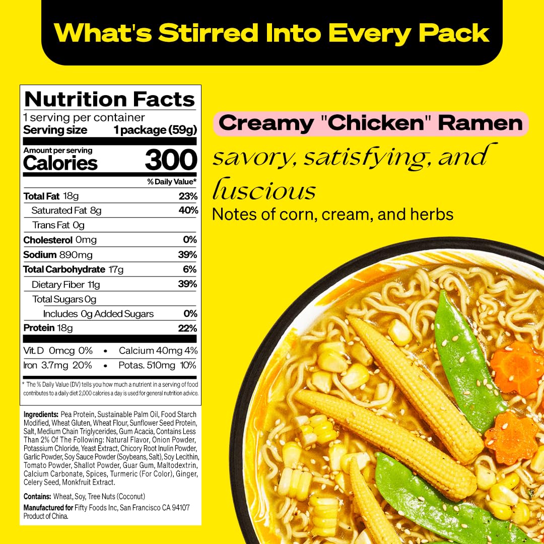 immi Creamy 'Chicken' Ramen Cup Noodles - 18g Plant-Based Protein, 8g Net Carbs, Keto Friendly, High Protein, High Fiber, Ready to Eat, 6 Pack