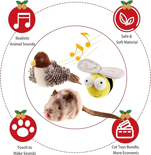 Miniatura 3 de Gigwi Juguetes interactivos para gatos, sonido de animales, pájaro/ratón/abeja, juguetes interactivos para gatos, melodía y juguetes para que los