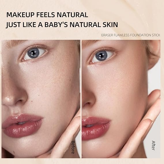 Color Changing Foundation Stick, Makeup Color-Changing Foundation Full Coverage with Brush, Medium Foundatio n for Mature Skin Dewy Finish Base Makeup, For All Skin Types (Natural)
