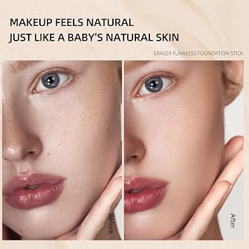 Color Changing Foundation Stick, Makeup Color-Changing Foundation Full Coverage with Brush, Medium Foundatio n for Mature Skin Dewy Finish Base Makeup, For All Skin Types (Natural)