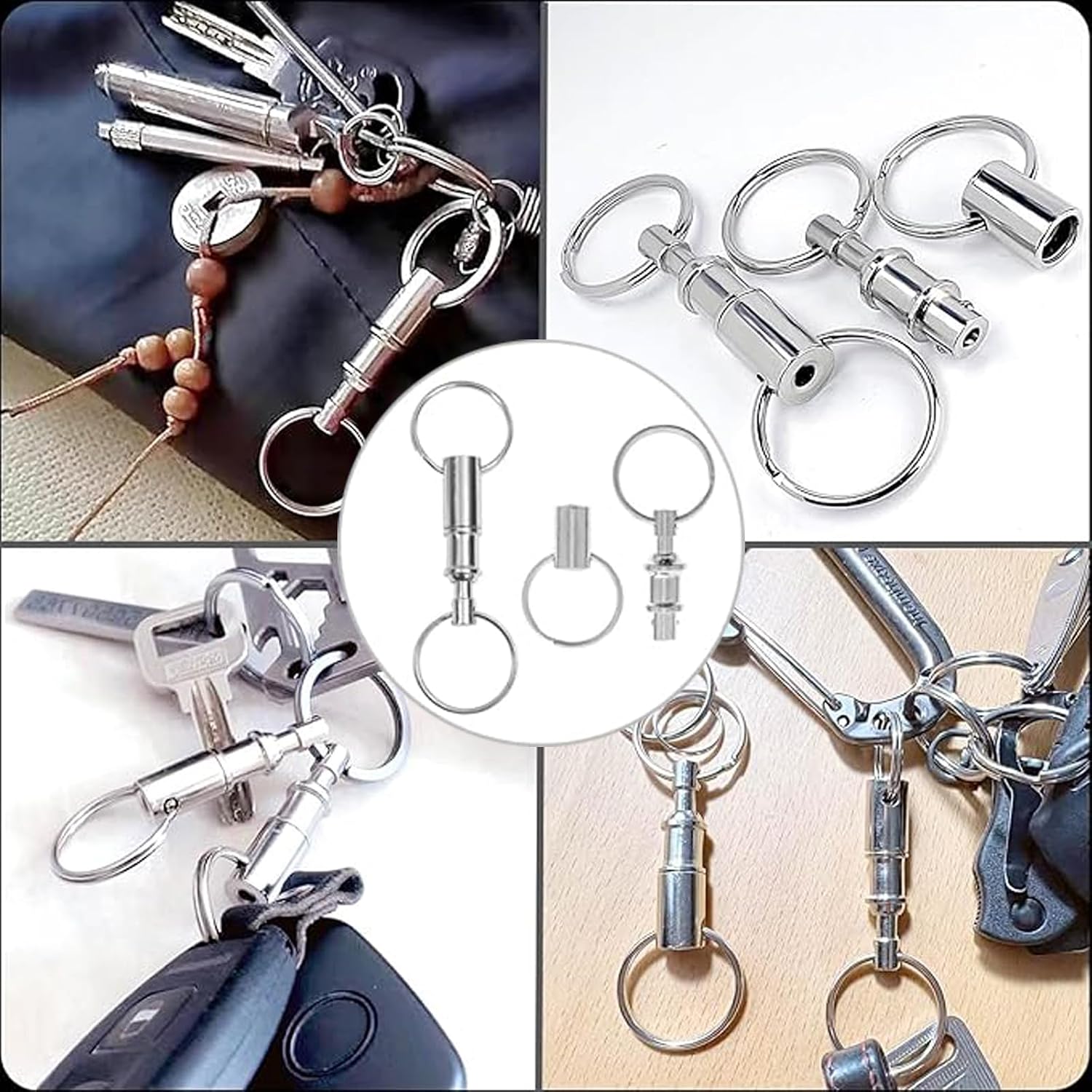 4 Pcs Quick Release Keychain-Detachable Pull Apart Keychain(Silver) Detachable Pull Apart Key Rings Keychains