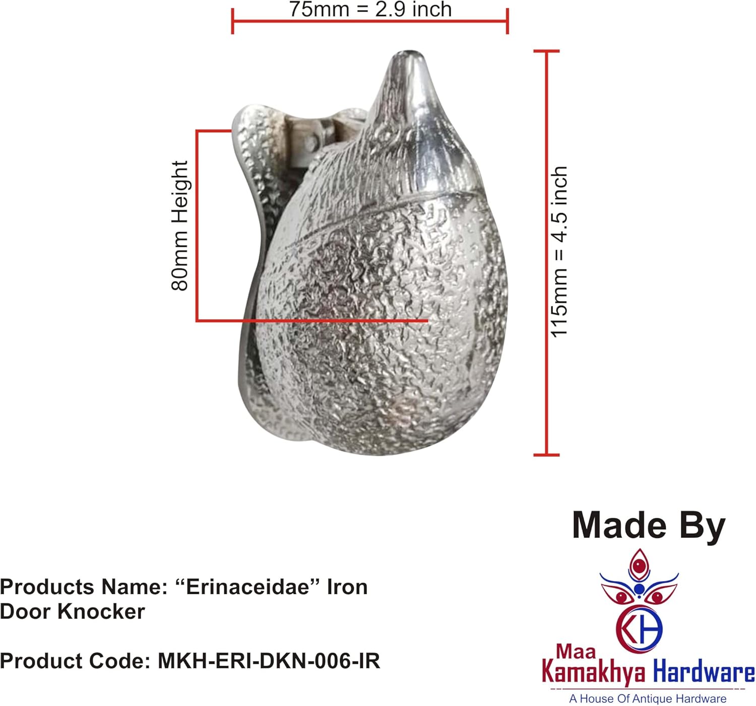 “Erinaceidae” Iron Door Knocker (Satin Nickel Finish) - Supplied as 1 Piece Per Pack