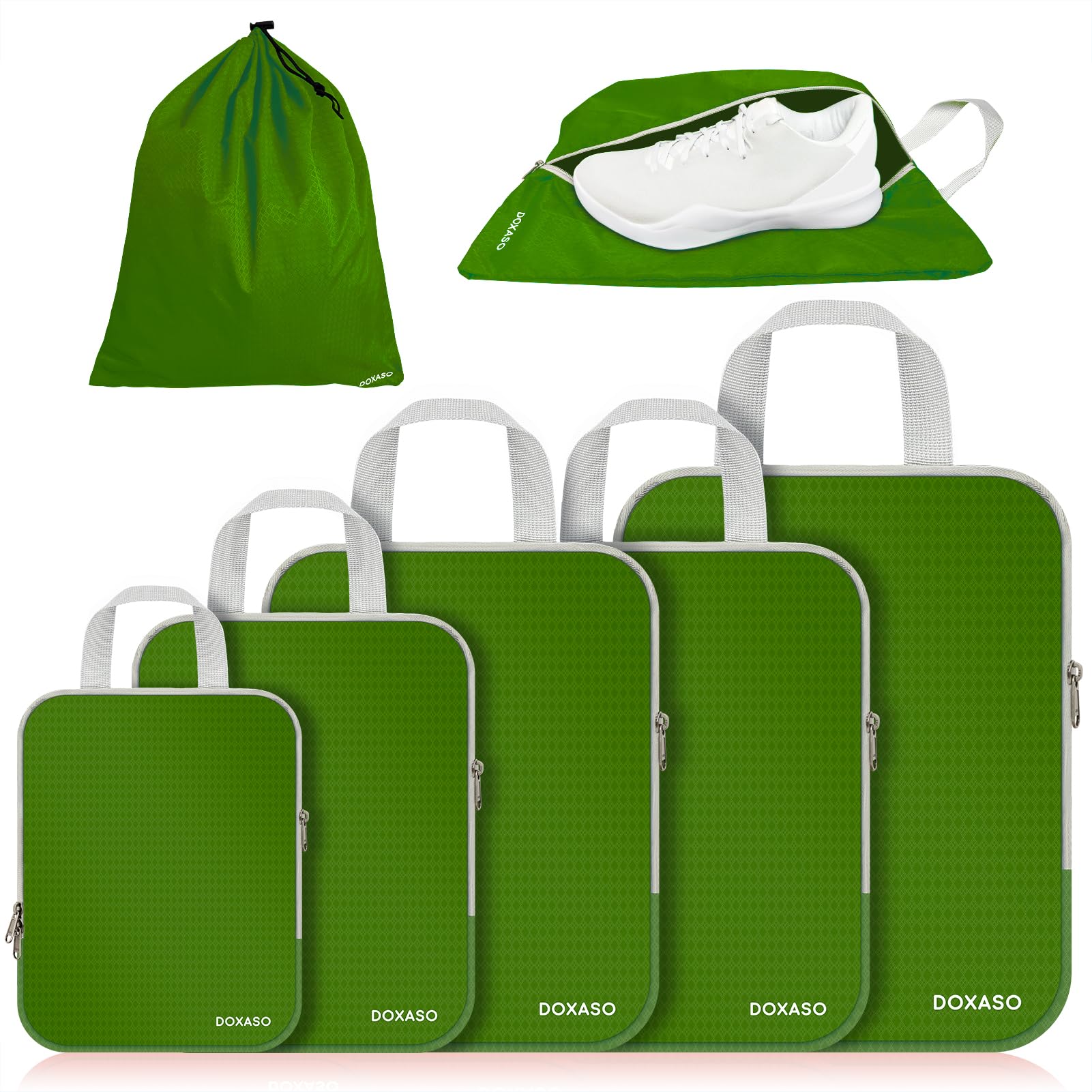 Cubi da imballaggio a compressione, ultraleggeri, espandibili, organizer per valigie, idrorepellenti, organizer da viaggio per zaino, 7 pezzi (verde)