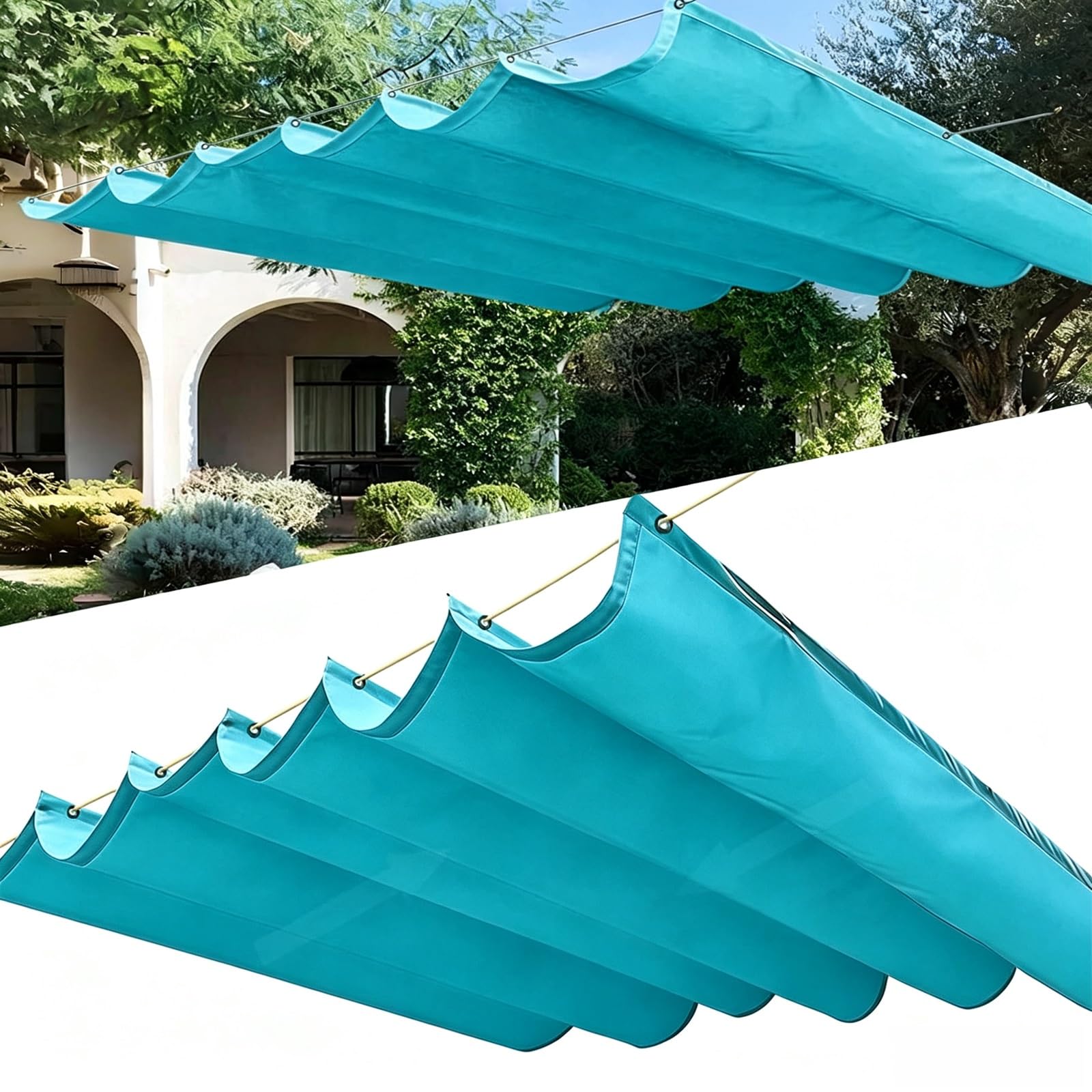 Toldo Retráctil de Onda 100 x 1600 cm con Ojales y Cuerda, Vela Sombra Impermeable y Rectangular con Bloqueo UV y Resistencia a Desgarros para Terraza Jardín Balcón Pérgola, Azul Cielo