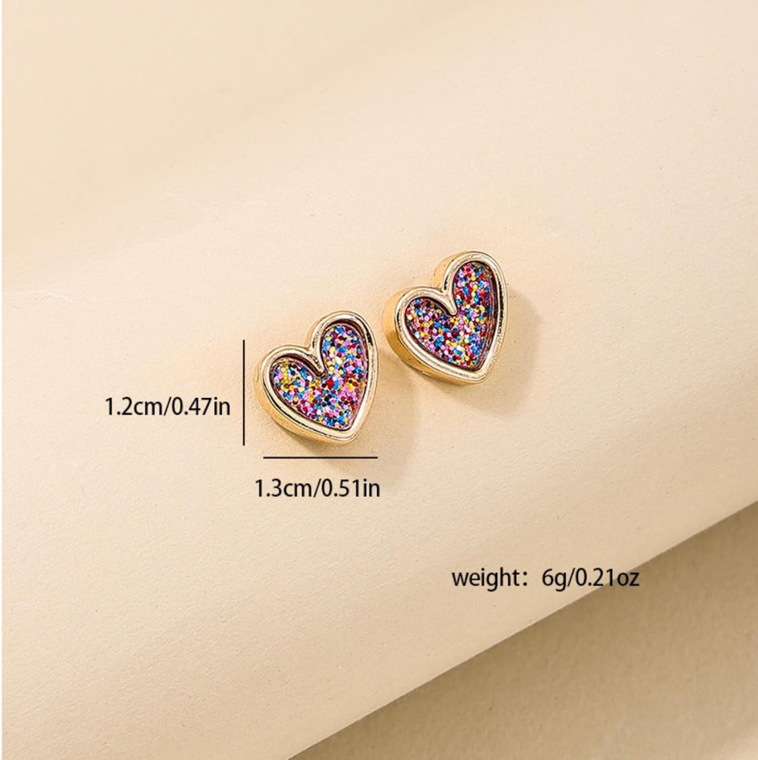 Glitter Small Gold Heart Love Earrings for Women Hypoallergenic Dainty Colorful Fashion Cute Tiny Hear t Stud Earrings - Image 6
