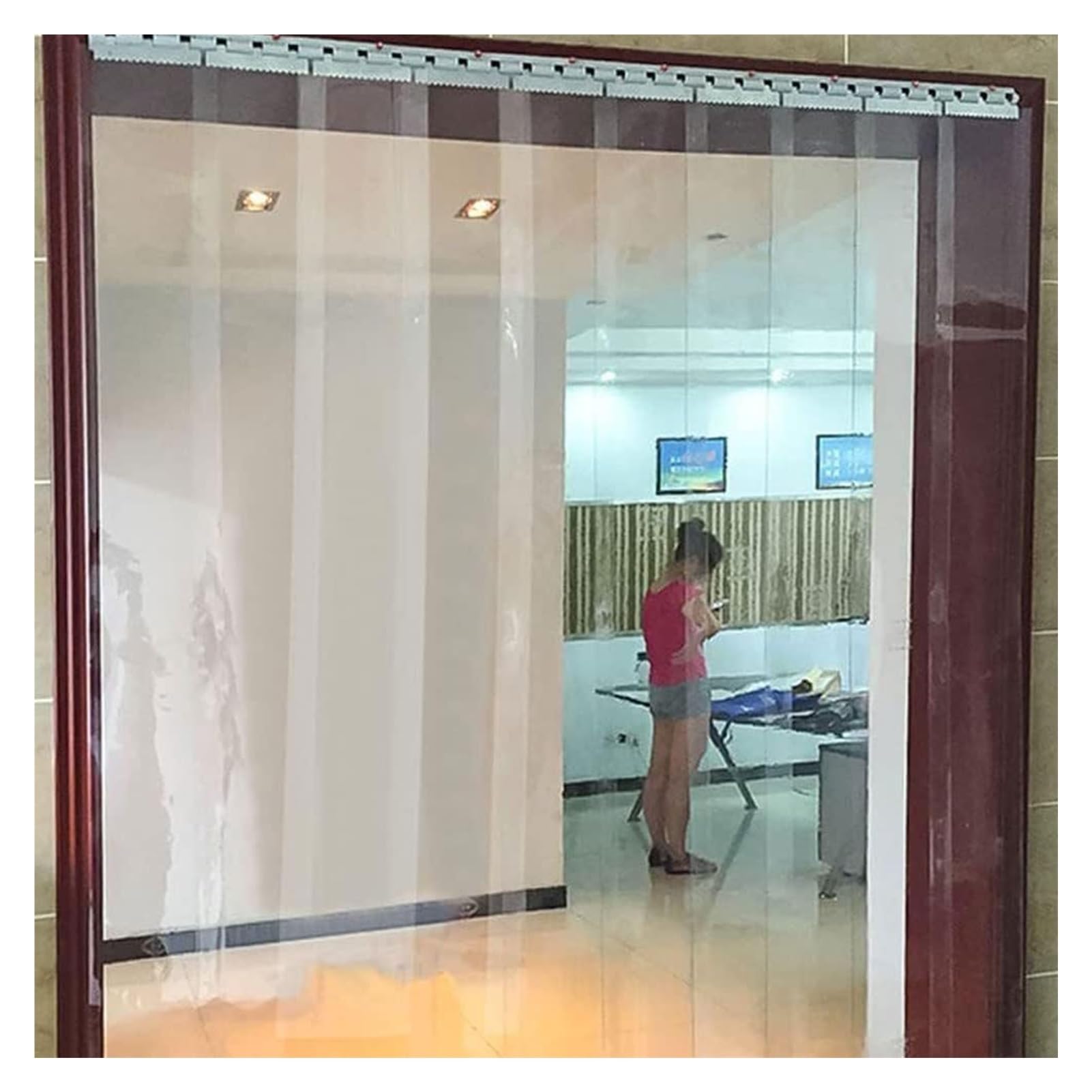 Rideau de Porte à Bande Transparente, Rideau de Porte Imperméable en Vinyle de 1,3mm/0,05 Pouces, Rideaux de Garage, Rideaux de Séparation(0.9x2.3m)