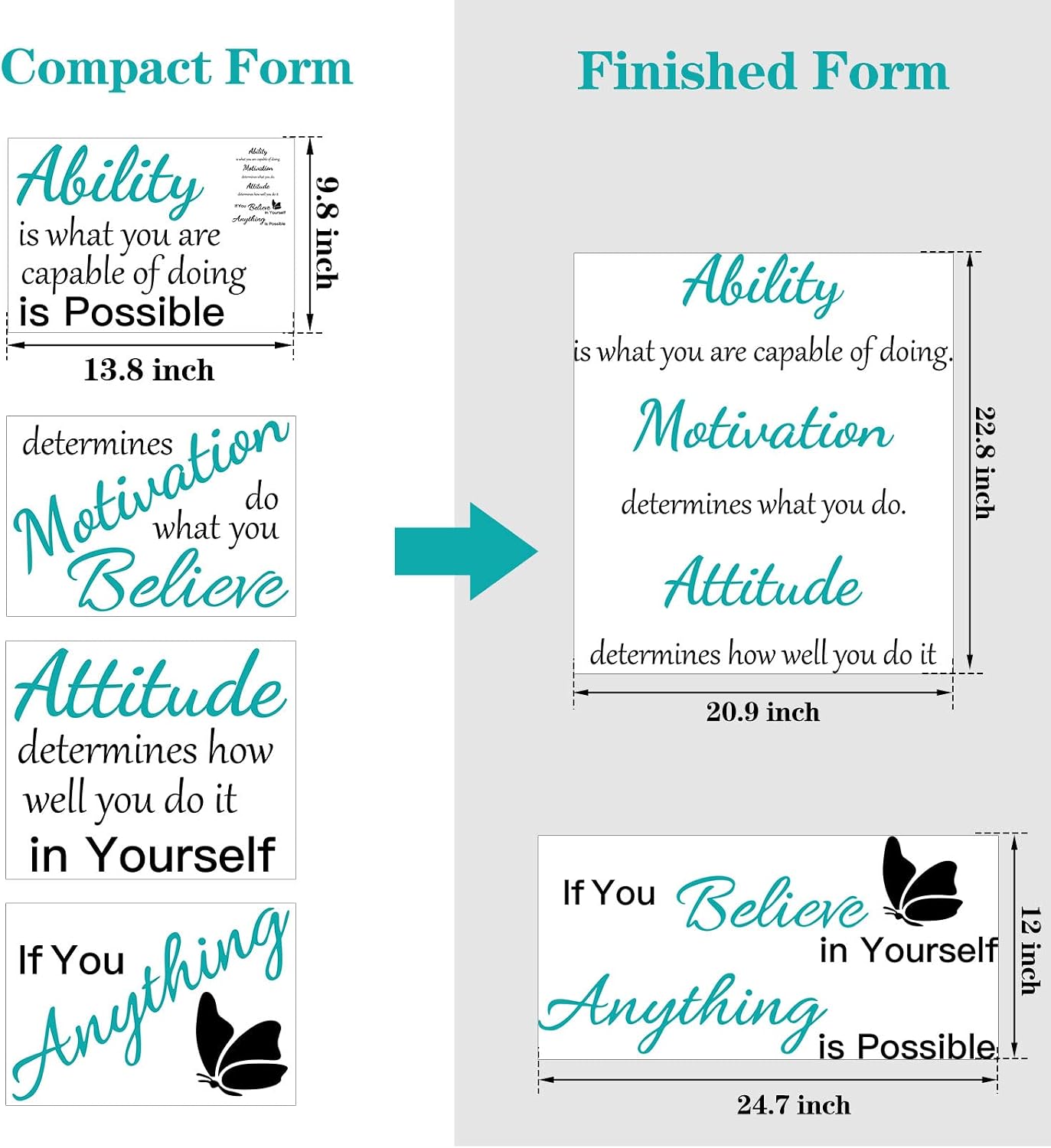 2 Sheets Vinyl Wall Quotes Stickers Ability Motivation Attitude Believe in Yourself Inspirational Saying Home Decals Quote Home Decor for Office School Classroom Teen Dorm Room Wall Decal (Blue)