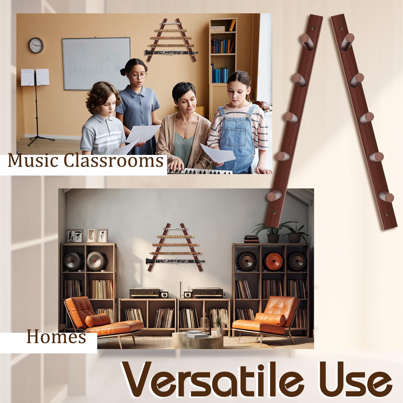 Sintuff Support mural pour flûte en bois pour 5 flûtes et piccolos, cadeau unique pour musiciens et collectionneurs
