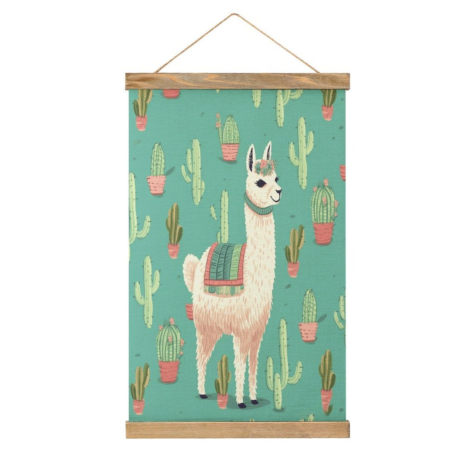 FekiLoot Alpaca Cactus Wall Art Poster Hanger Frame Linen Wall Art Decor Vintage Hanging Poster Hanging Wall Decor Rustic Retro Wall Art Print for Living Room Decor 20.4 X 13.1Inches