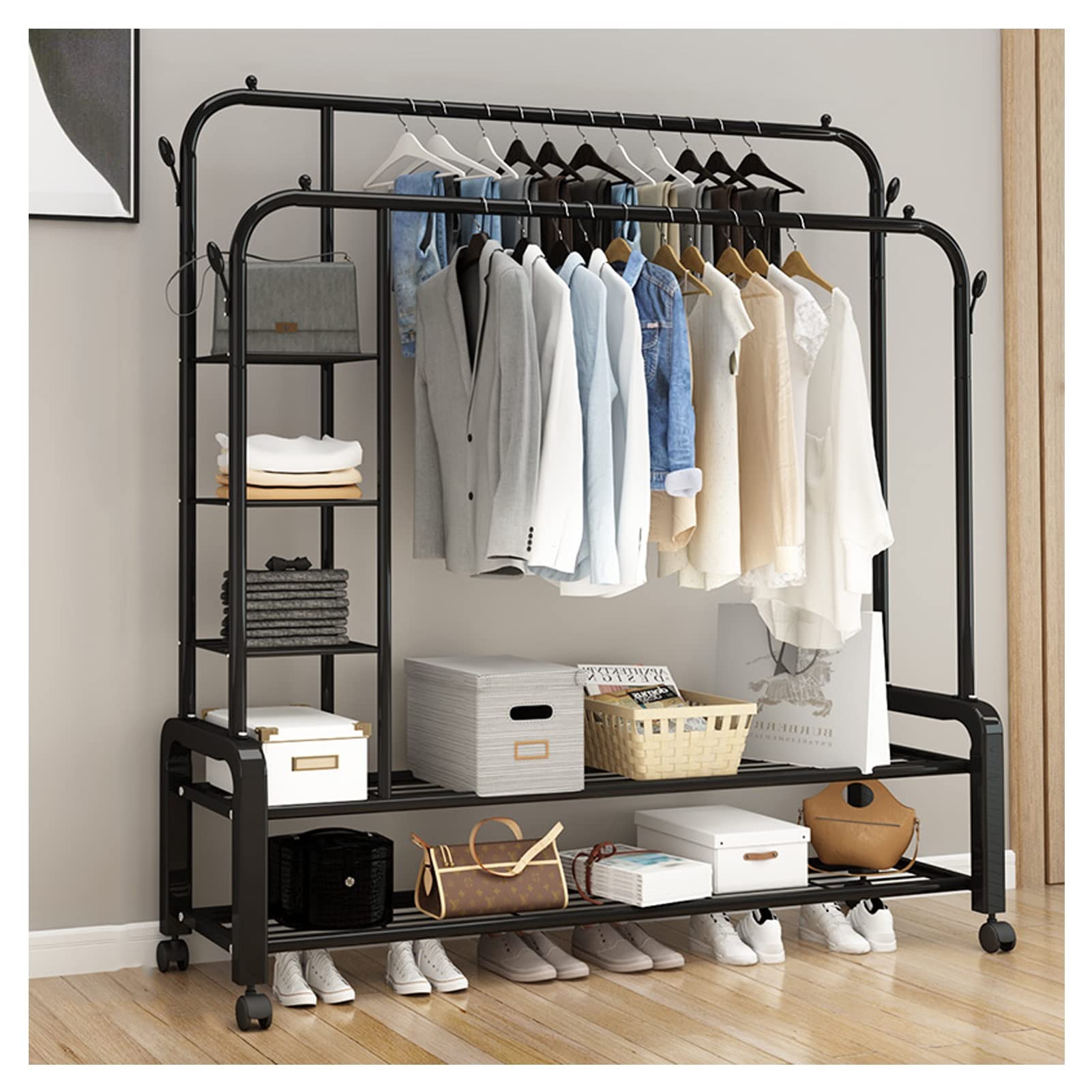 Portant à vêtements double noir et blanc de 135 cm pour chambre