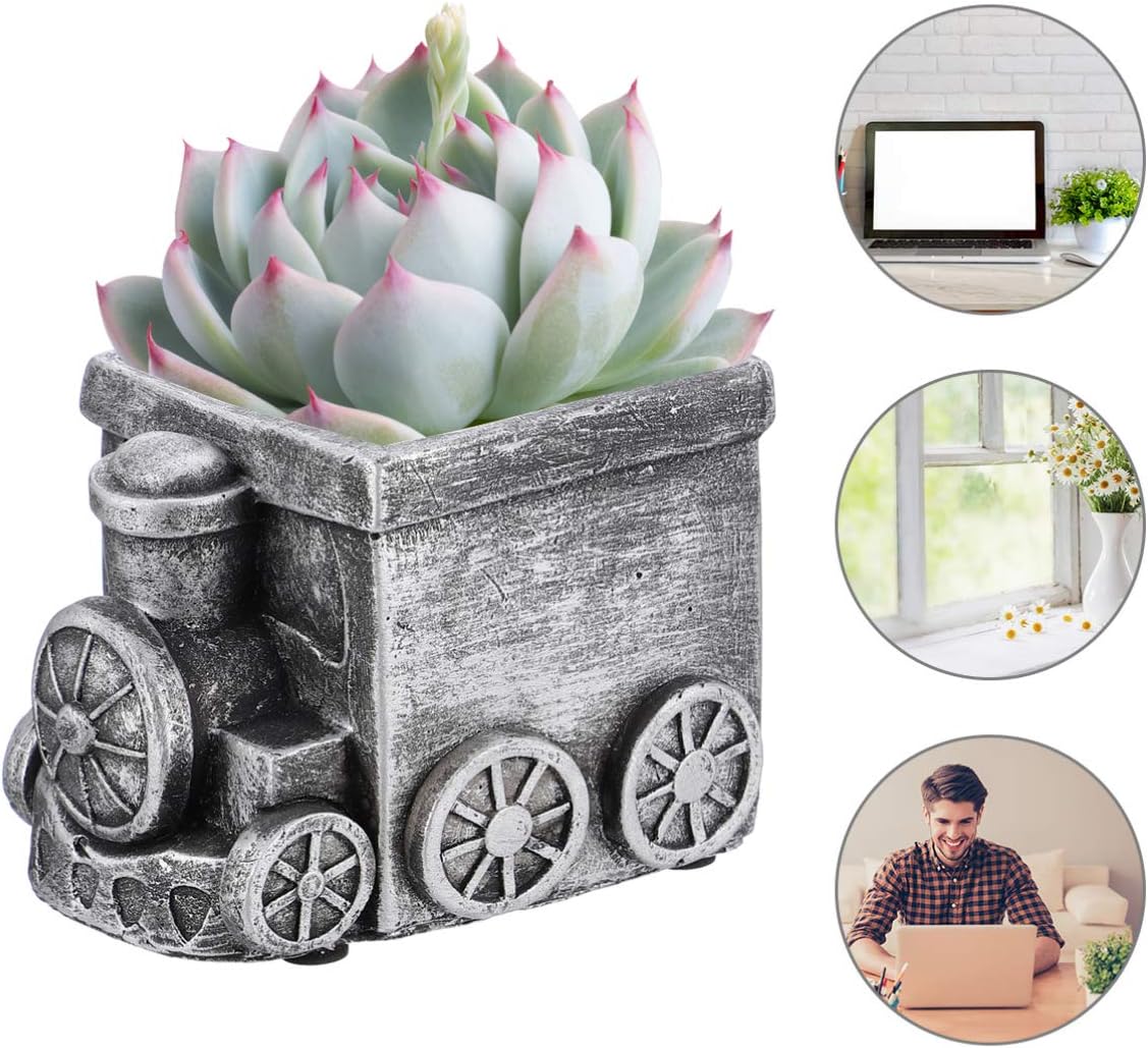 GANAZONO Retro Car Succulent Planter with Drainage Hole Small Ceramic Flower Pot for Indoor Desk Patio Home Office Gardening Decoration