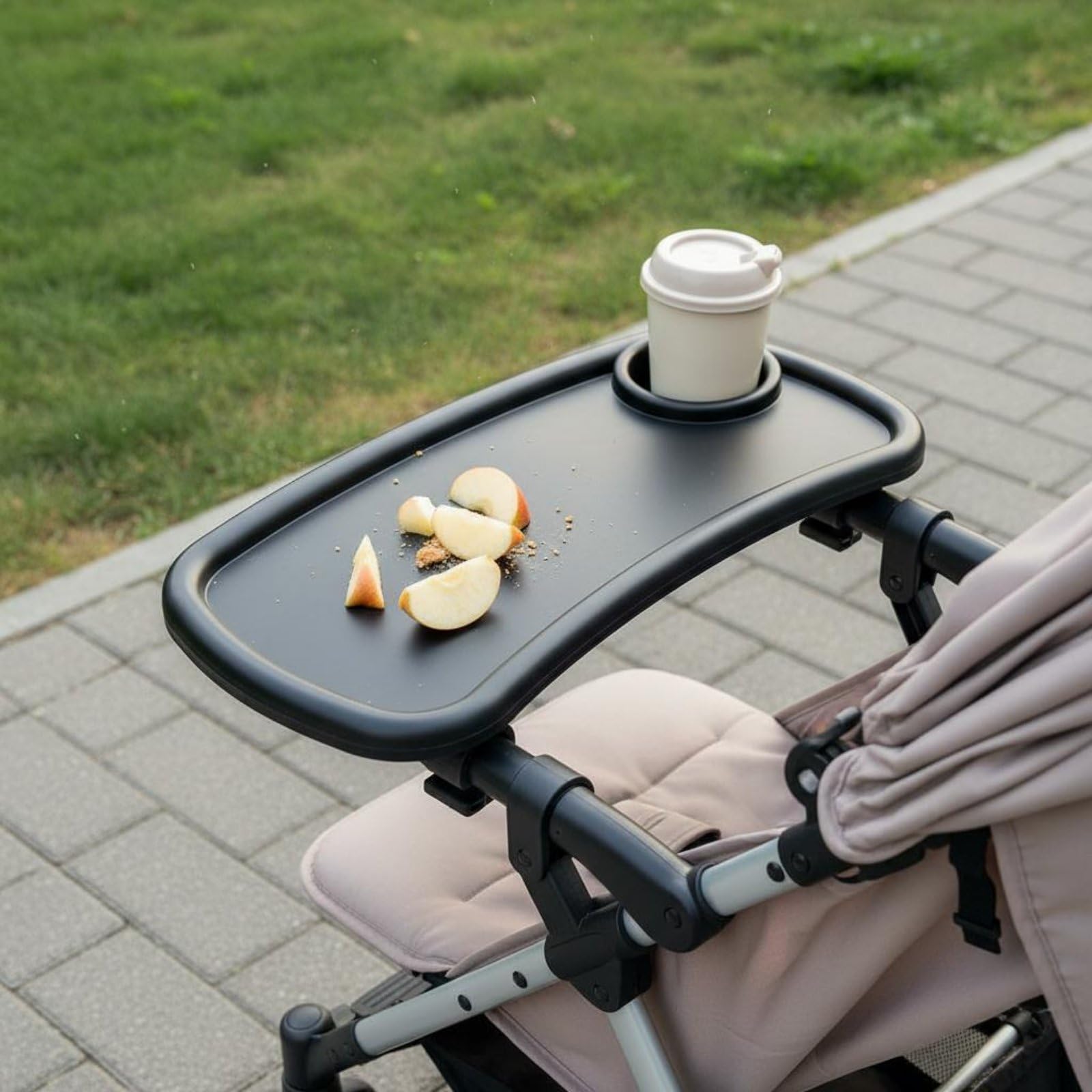 Gralara Vassoio Pasto Universale Materiale Vassoio Portabicchieri Passeggino Facile da Installare per Bambini, Nero