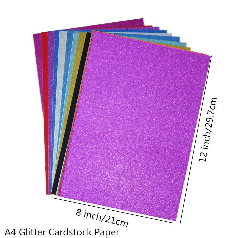 Lot De 12 Feuilles Cartonné Pailleté Violet 250 G/m² 30x30 Cm | Papier Épais Scrapbooking Cartes Mariage Anniversaire