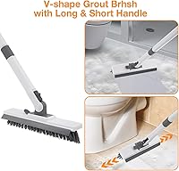 Vista 5 de Cepillo de limpieza 4 en 1, cepillo de limpieza para bañera y azulejos con mango largo, cepillo de lechada, cerdas rígidas, esponja para fregar