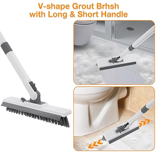 Miniatura 5 de Cepillo de limpieza 4 en 1, cepillo de limpieza para bañera y azulejos con mango largo, cepillo de lechada, cerdas rígidas, esponja para fregar,