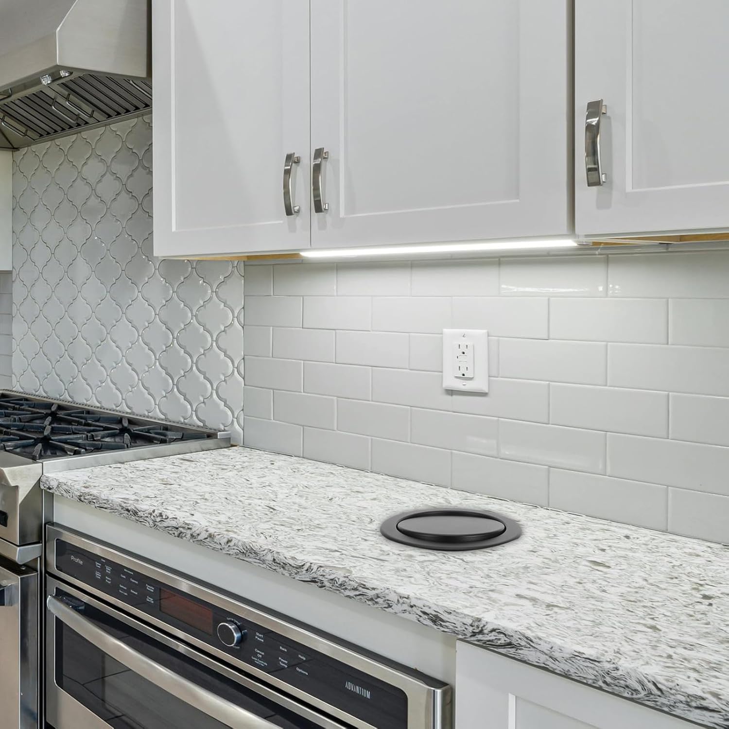 Stainless Steel Countertop Trash Can Lid Recessed round Swing Flap Cover 19.3-23cm Opening for Kitchen Bathroom Office Waste Bin