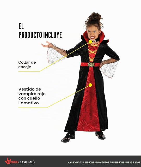 Foto 2 de 8 de Morph Disfraz Vampiro Niña, Disfraz Vampiresa Halloween Niña, 12-14 años