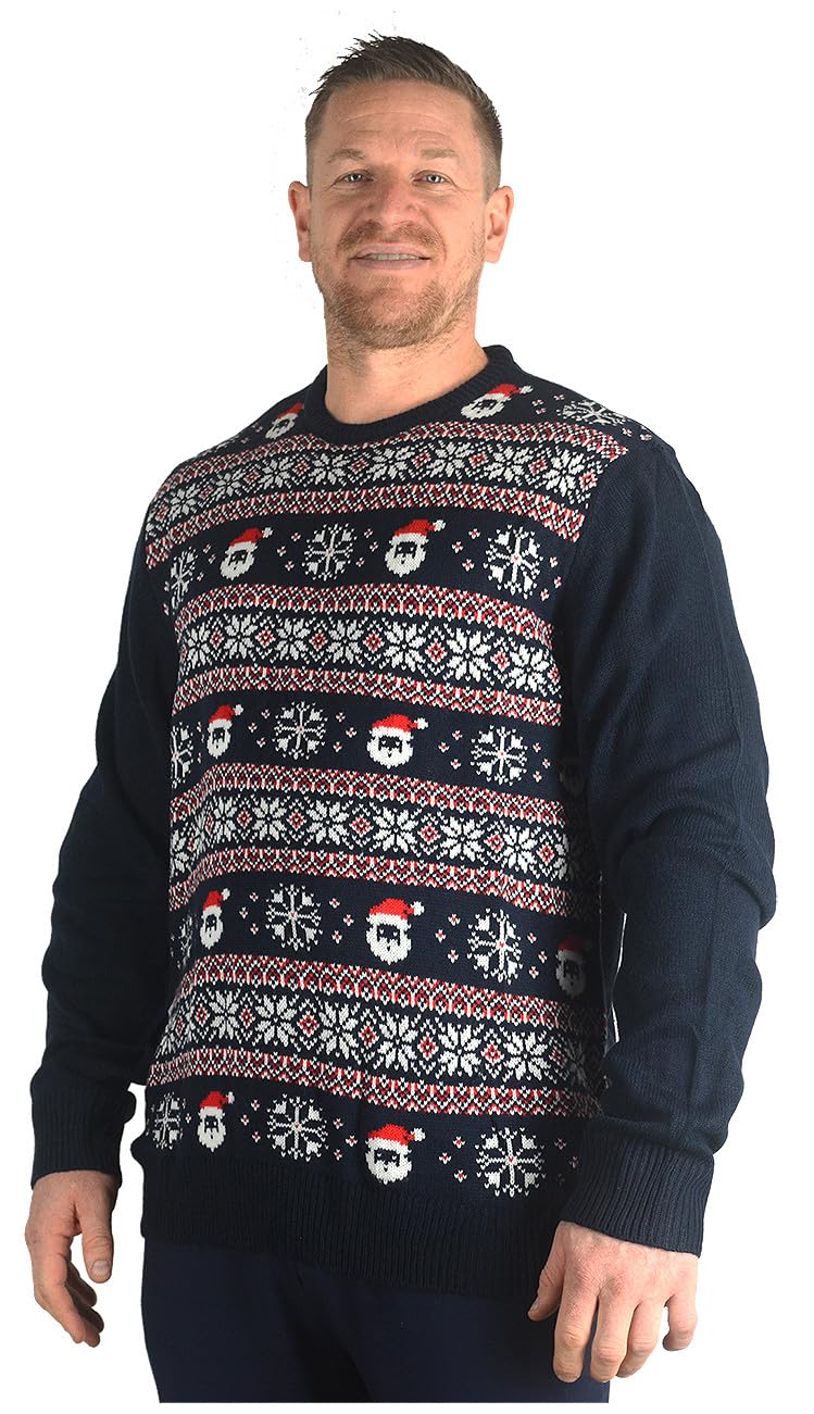 Kam Men's Navy Blue Big Snowflake Christmas Jumper Sweater Cotton Festive Xmas Knitwear Novelty For Sizes 2XL 3Xl 4XL 5Xl 6XL 7Xl 8XL, Size : 3XL