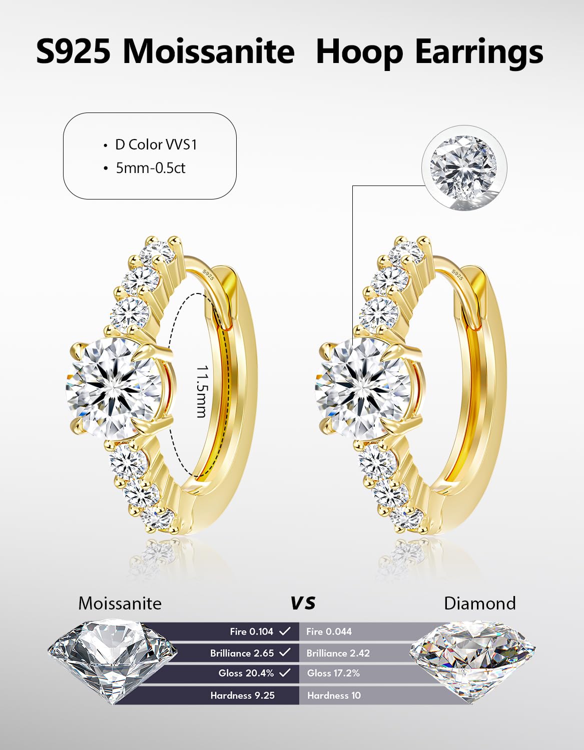 KRKC Ohrringe Creolen Silber 925, Damen Ohrringe Schmuck, Silber/14K Gold