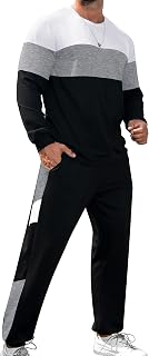 Men's Colorblock Sweatshirt and Sweatpants 2 Piece Casual Tracksuits Long Sleeve Pullover Jogging Sweatsuit Set