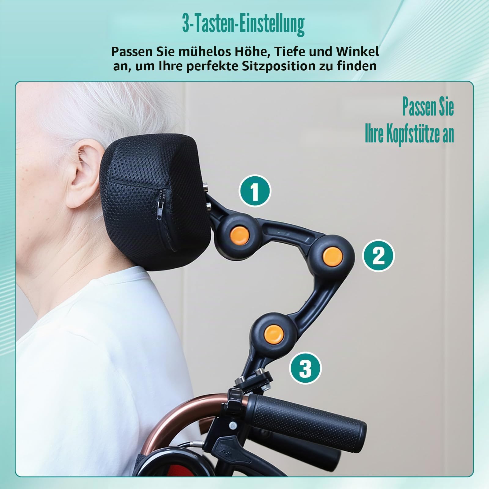 Verstellbare Rollstuhl Kopfstütze – Ergonomische Nackenstütz Kopfkisse für Senioren und Menschen mit Behinderung, Höhenverstellbar 36-49 cm, Breitenverstellbar 30-60 cm, für Universell Rollstühle